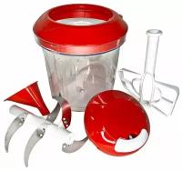 Механический измельчитель для кухни mly-686 красный, нож 5 лезвий, воронка, венчик / овощерезка ручная многофункциональная