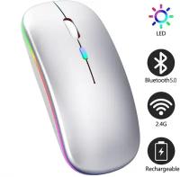 Беспроводная компьютерная мышь с RGB подсветкой / Мышка для компьютера, ноутбука, пк / Работает по Bluetooth 5.0 и USB приемник 2.4 G