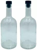 Бутылка стеклянная 500мл с черной пробкой Bottiglia Country Home (0,5 литра) для хранения домашних напитков, набор 2шт