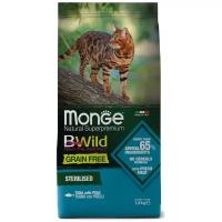 Сухой корм для стерилизованных кошек Monge BWILD Feed the Instinct, с тунцом, с горошком 1.5 кг