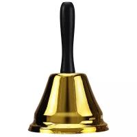 Школьный ручной колокольчик, колокольчик на первый и последний звонок / Колокольчик с ручкой, диаметр 90 мм (золото)