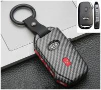 Черный карбоновый чехол брелок высокого качества для ключа автомобиля KIA К5 Sorento 5 кнопок. Защитный чехол футляр кейс для смарт ключа дистанцио