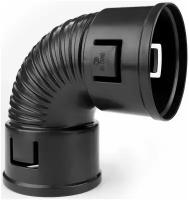 Отвод для дренажной трубы, диаметром 110 мм, из пластика с технический углеродом, для организации поворота системы из гофрированных труб