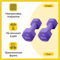 Гантели шестиугольные неопреновые, 2 кг, фиолетовые, 2 шт