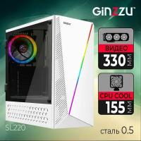 Корпус Ginzzu SL220 вентилятор 1*12LED, RGB лента, акриловое стекло на петлях, белый