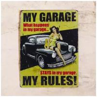 Жестяная табличка My garage - my rules металл, 30Х40 см