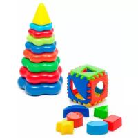 Развивающие игрушки для малышей: Сортер Кубик логический малый + Пирамидка детская большая KAROLINA TOYS