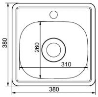 Мойка кухонная MIXLINE 531266, врезная, толщина 0.6 мм, 38х38х15 см, вып. 1 1/2