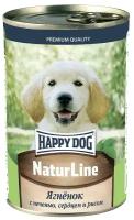 Консервы для щенков Happy Dog ягненок печень сердце и рис natur line 410г