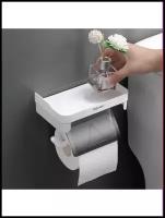 Держатель для туалетной бумаги с полочкой / без сверления / Бумагодержатель / держатель туалетный