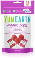 Карамель YumEarth® Organic Витамин С Lollipops в ассортименте на палочке со вкусами сочная Клубника, спелая Малина, насыщенная Вишня, 87г