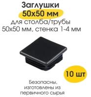 Заглушка плоская 50х50 мм для столба забора/профильной трубы/ черная (набор 10 шт)