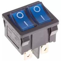 Двойной выключатель клавишный Rexant Mini ON-OFF синий с подсветкой (250В 6А (6с)) {36-2161}