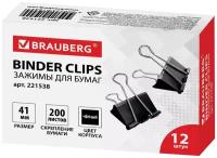 BRAUBERG Зажимы для бумаг, 221538, 41 мм (12 шт.) черный 12 шт