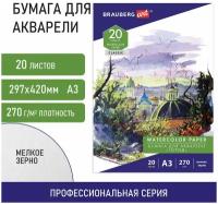 Бумага в папке для акварели для рисования Большая А3, 20 листов, 270 г/м, мелкое зерно, Brauberg Art Classic, Город