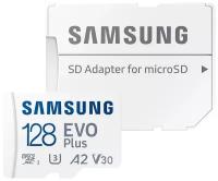 Карта памяти Samsung microSDXC 128 ГБ Class 10, V30, A2, UHS-I, R 130 МБ/с, адаптер на SD, 1 шт., белый