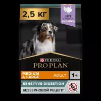 Pro Plan Grain Free Medium&Large корм для взрослых собак средних пород с чувствительным пищеварением Индейка, 2,5 кг