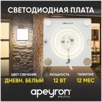Плата светодиодная для интерьерного света Apeyron 02-19-1, модуль светодиодный мощностью 12 Ватт. Влагозащита IP20, цветовая температура 4000К, световой поток 960 Лм, рабочее напряжение 220В, размер 80х80 мм