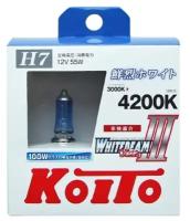 Koito, Лампа галогенная H7 Whitebeam 4200K 12V 55W (100W), эффект ксенона, 2 шт, P0755W