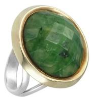Серебряное кольцо 'Нефертити' с зелёным корундом, позолота