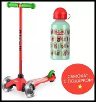 Детский трехколесный Самокат Mini Micro Limpopo Красный LED + подарок (бутылочка совы)