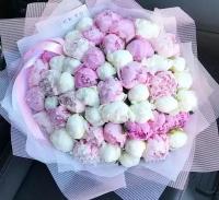 Букет Пионы белые и розовые 51 шт, красивый букет цветов, пионов, шикарный, цветы премиум