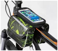 Сумка велосипедная на раму с сенсорным чехлом для смартфона дождевик в комплекте 190*140*60/зеленый