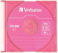 Диск CD-RW VERBATIM, 700 Mb, 8х-12х, Colour Slim Case, 43167