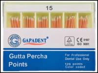 Штифты гуттаперчевые стоматологические (гуттаперча) Gapadent Gutta Percha Points, конусность .02#15, 120 шт. в упаковке