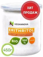 VeganNova Сахарозаменитель Эритрит, дынный сахар, без калорий, подсластитель для диабетиков, 450 г