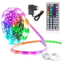 Светодиодная лента Led Strip RGB 5050 диммируемая, IP67 с блоком питания и пультом ДУ 12V 5м (Цветная + белый цвет)