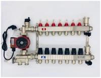 Комплект для водяного теплого пола с насосом до 130 кв/м: Коллектор на 8 контуров