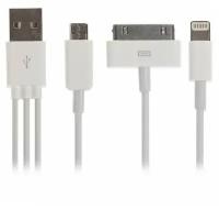 Data-кабели Luazon Home Кабель 3 в 1 LuazON, microUSB/Lightning/iPhone 30-pin - USB, 1 А, 0.2 м, белый