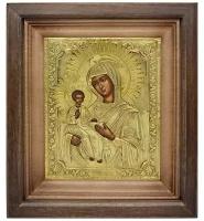 Троеручица. Старинная писанная икона Божией Матери в окладе. 28 х 32 х 7 см