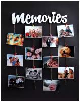 Панно для фотографий Memories 45см с 20 мини-прищепками, фоторамка с прищепками, держатель для фотографий, мультирамка, фоторамка коллаж из дерева