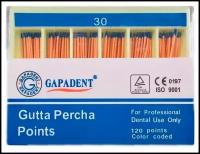 Штифты гуттаперчевые стоматологические (гуттаперча) Gutta Percha Points, конусность .02#30, 120 шт. в упаковке