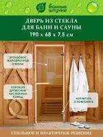 Дверь из стекла, 1,9х0,68 м, бронза тонированная, прозрачная, 6 мм, короб из лиственных пород Класс Б, 2 петли, прав. откр. 