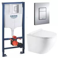 Готовый набор: Инсталляция Grohe 38772001 квадрат + Подвесной унитаз Azario Grado AZ-0046N