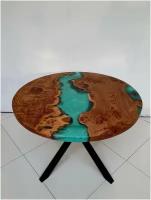 Круглый стол из массива дерева и эпоксидной смолы. Стол река