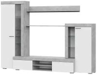 Стенка для гостиной sv-мебель МГС 5, (ШхГхВ): 264.8х45.6х187.2 см, цемент светлый/белый