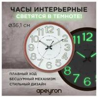 Часы настенные Apeyron в форме круга d-36.1 см / светящийся арабский циферблат 3D / пластик / бесшумный механизм с плавным ходом, PL2207-713-1