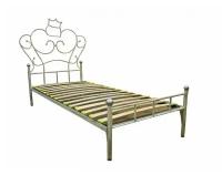Кровать Анжелика кованая, спальное место (ШхД): 90см Х 200см, с металлическим основанием, цвет слоновая кость + патина мягкое серебро