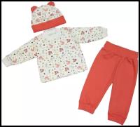 Комплект одежды Светлячок-С детский, кофта и брюки и шапка, повседневный стиль, подарочная упаковка, размер 74, коралловый, белый