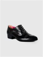 Женские туфли, G. Benatti, модель Броги, натуральная кожа- наплак, черный цвет, шнурки
