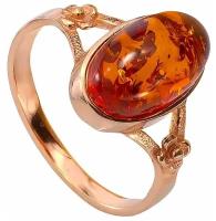 Кольцо Amberprofi, серебро, 925 проба, золочение, янтарь