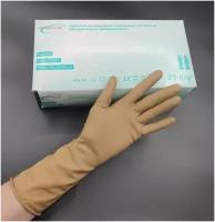 Перчатки латексные сверхпрочные(High Risk) 30 см Diamedical, цвет: корица, размер S, 50 шт. (25 пар), 34 грамма латекса - пара