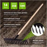 Грабли стальные, 350 х 1300 мм, 14 витых зубьев, деревянный черенок, Россия, Сибртех