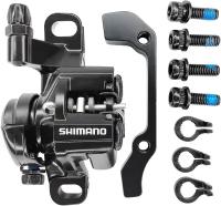 Тормоз дисковый (калипер) механический, Shimano BR-M375, с адаптером, болтами и колодками, R160/F180, черный