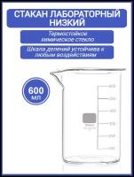 Стакан мерный лабораторный 600 мл (тип Н, низкий с делениями и носиком, термостойкий), ТС Н-1-600