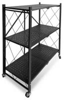 Складной металлический стеллаж / этажерка на колесиках LettBrin 73х40х88.5 см, 3 яруса, черный